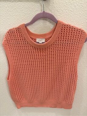 LOFT Outlet Coral Open-Knit Sweater Vest